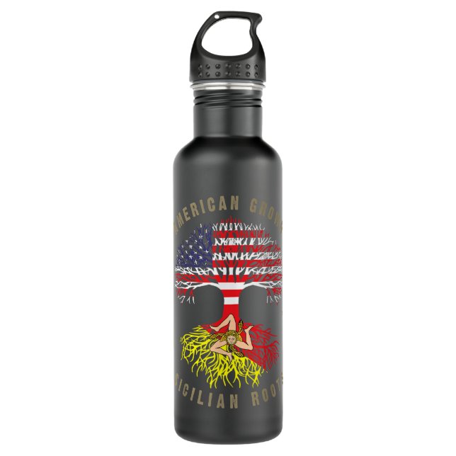 American Grown with Sicilian Roots - Sicily Malta 710 Ml Water Bottle (Front)