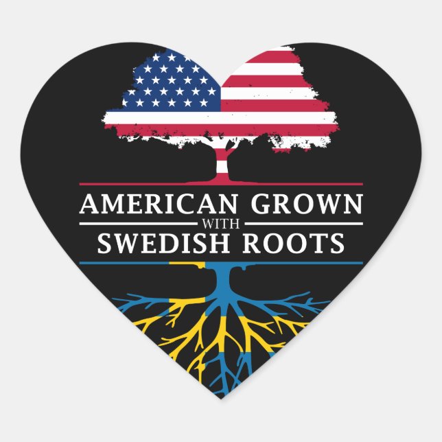 American Grown with Swedish Roots   Sweden Design Heart Sticker (Front)