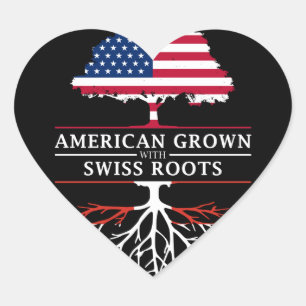 American Grown with Swiss Roots   Switzerland Heart Sticker