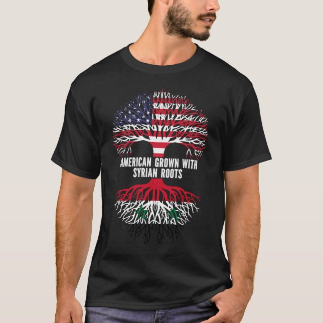 American Grown with Syrian Roots USA Flag T-Shirt (Front)