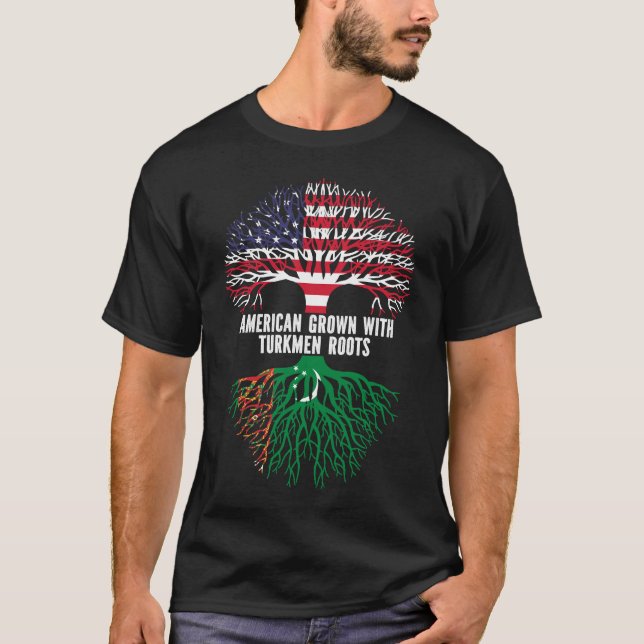 American Grown with Turkmen Roots USA Flag T-Shirt (Front)
