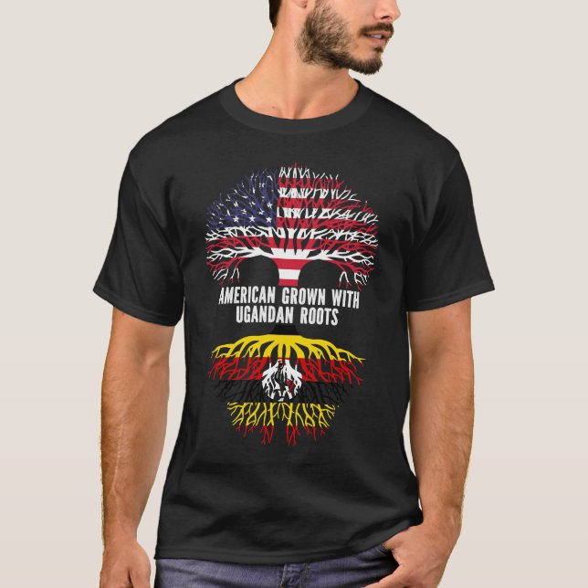 American Grown with Ugandan Roots USA Flag T-Shirt (Front)