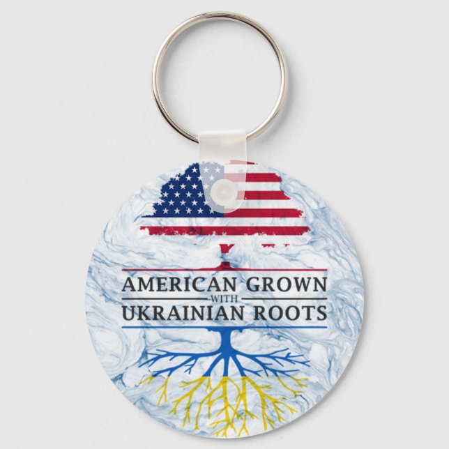 American Grown with Ukrainian Roots Marble Style Key Ring (Front)