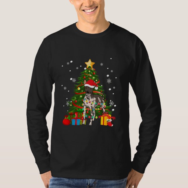 American Hairless Terrier Christmas Tree Light T-Shirt (Front)