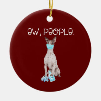 American Hairless Terrier Ew People Dog Wearing Ceramic Tree Decoration