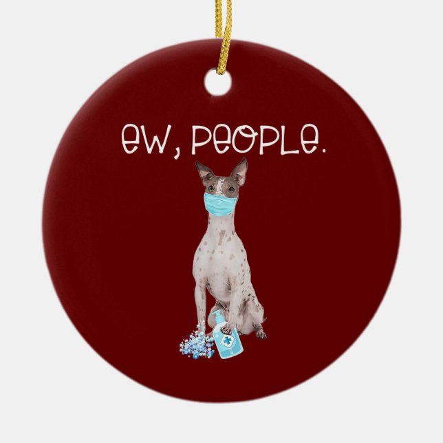 American Hairless Terrier Ew People Dog Wearing Ceramic Tree Decoration (Front)