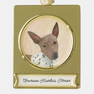 American Hairless Terrier Painting - Dog Art Gold Plated Banner Ornament
