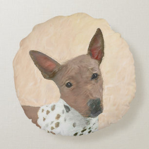 American Hairless Terrier Painting - Dog Art Round Cushion