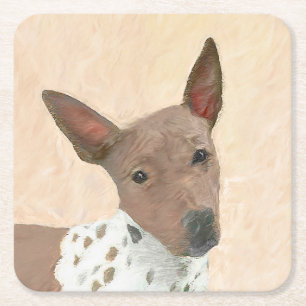 American Hairless Terrier Painting - Dog Art Square Paper Coaster