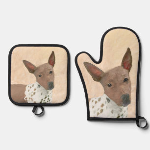American Hairless Terrier Tan Painting Dog Art Oven Mitt & Pot Holder Set
