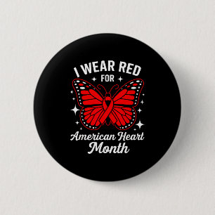 American Heart Disease Awareness Month Ribbon Red  6 Cm Round Badge