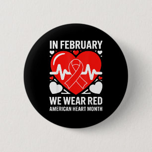 American Heart Disease Awareness Month Ribbon Red  6 Cm Round Badge