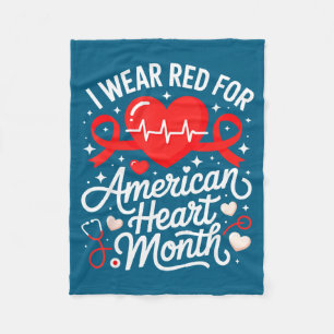 American Heart Disease Awareness Month Ribbon Red  Fleece Blanket