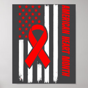 American Heart Disease Awareness Month Ribbon Red  Poster