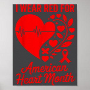 American Heart Disease Awareness Month Ribbon Red  Poster