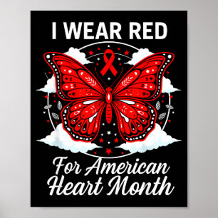 American Heart Disease Awareness Month Ribbon Red  Poster