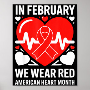 American Heart Disease Awareness Month Ribbon Red  Poster