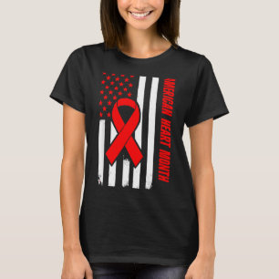American Heart Disease Awareness Month Ribbon Red  T-Shirt