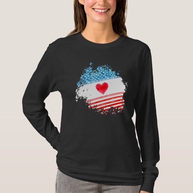 American Heart Flag 4th Of July Patriotic T-Shirt (Front)