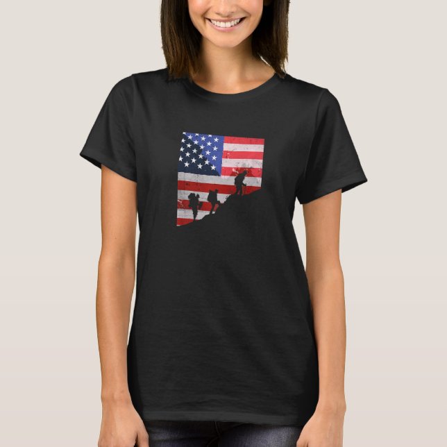 American Hiking Usa Flag Mountain Trekking Usa Hik T-Shirt (Front)