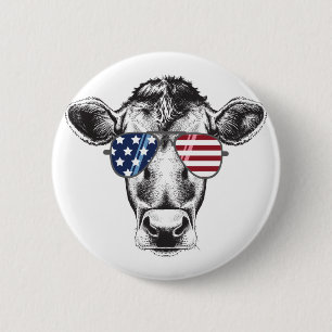 American Hipster Cow  6 Cm Round Badge