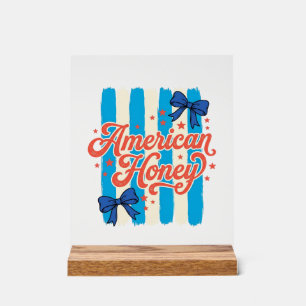 American Honey Patriotic Bow Vintage Shirt Design_ Acrylic Sign