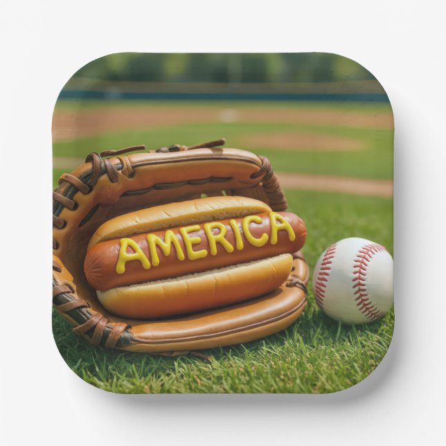 American Hot Dog In a Baseball Glove Paper Plate (Front)