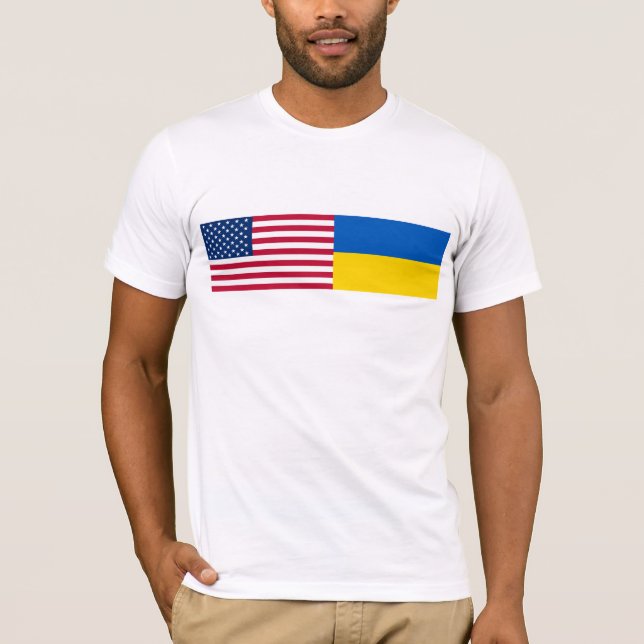 American I stand with Ukraine. USA & UKR flags. T-Shirt (Front)