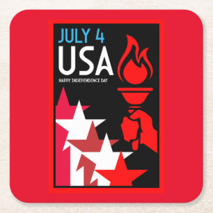 American Independance Day Square Paper Coaster