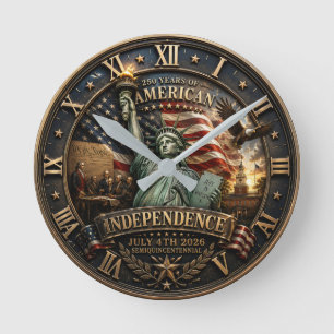 American Independence 250 Years July 4th 2026 Round Clock