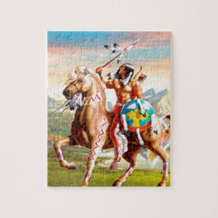 American Indian Brave on Horse Jigsaw Puzzle