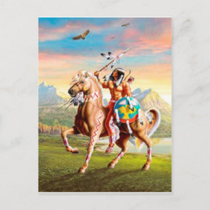 American Indian Brave on Horse Postcard