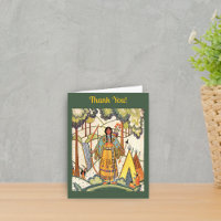 American Indian Lady in Forest Tepee dark Green