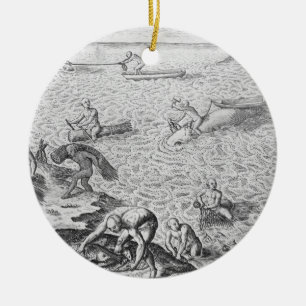 American Indian method of whaling, from an account Ceramic Tree Decoration