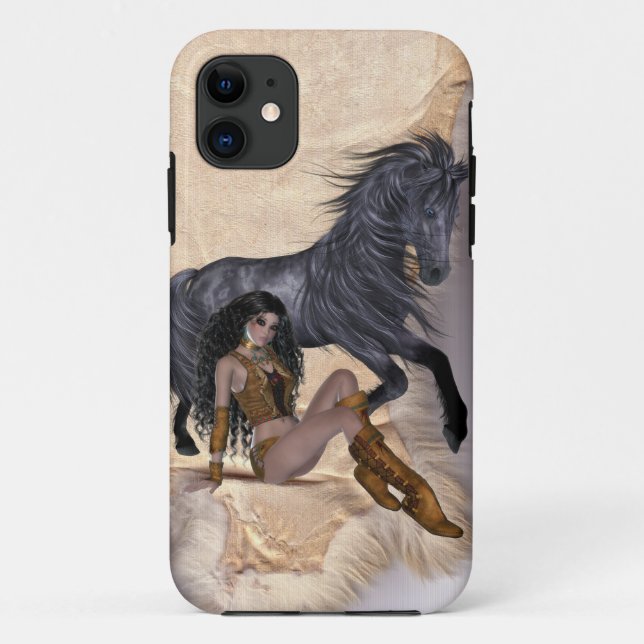 American Indian Princess and Black Horse Case-Mate iPhone Case (Back)