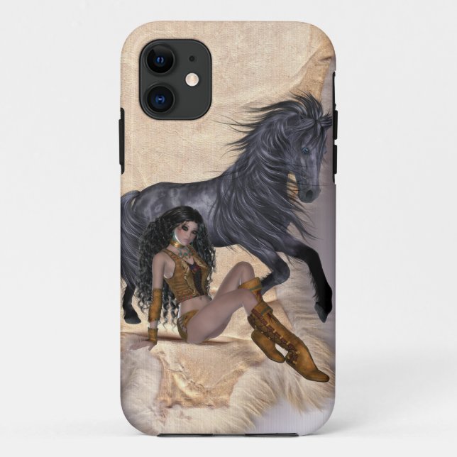 American Indian Princess and Black Horse Case-Mate iPhone Case (Back)