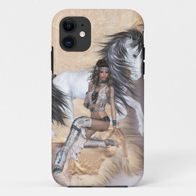 American Indian Princess and White Horse Case-Mate iPhone Case (Back)