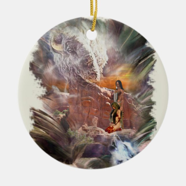 American Indian Wedding Night Vignette Ceramic Tree Decoration (Front)