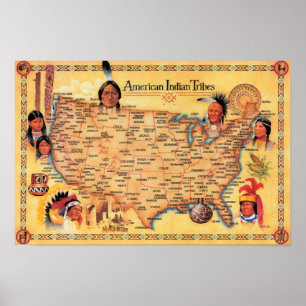 American Indians Tribe Map Poster
