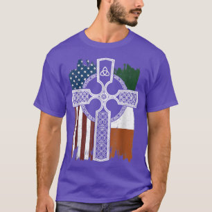 American Irish Flag With Celtic Cross St Patricks T-Shirt