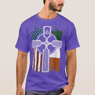 American Irish Flag With Celtic Cross St Patricks T-Shirt