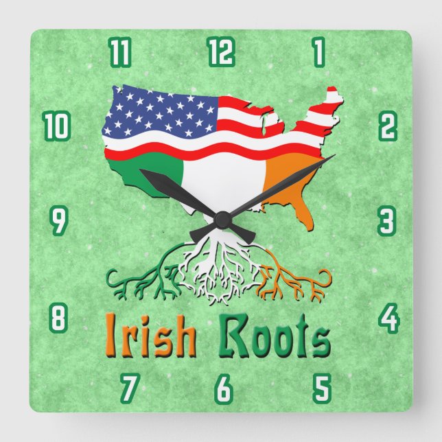 American Irish Roots Square Wall Clock (Front)