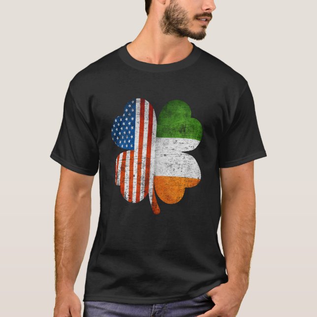American Irish Shamrock Usa Ireland Flag T-Shirt (Front)