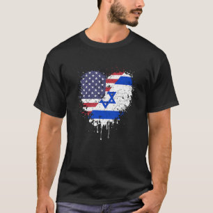 American Israeli America USA Israel Flag Love Hear T-Shirt