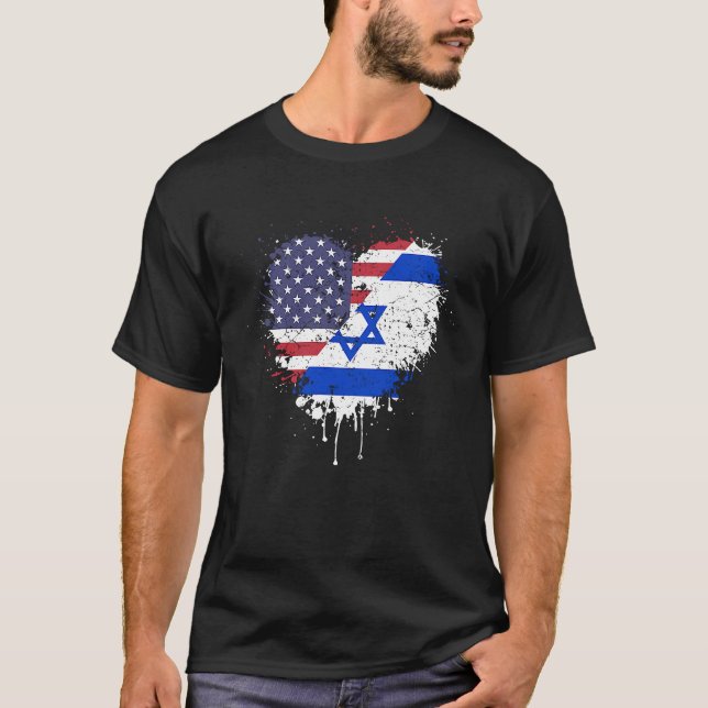 American Israeli America USA Israel Flag Love Hear T-Shirt (Front)