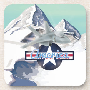 American Jet Plane Flying over Rocky Mountains Coaster