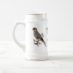 American kestrel bird cartoon illustration  beer stein