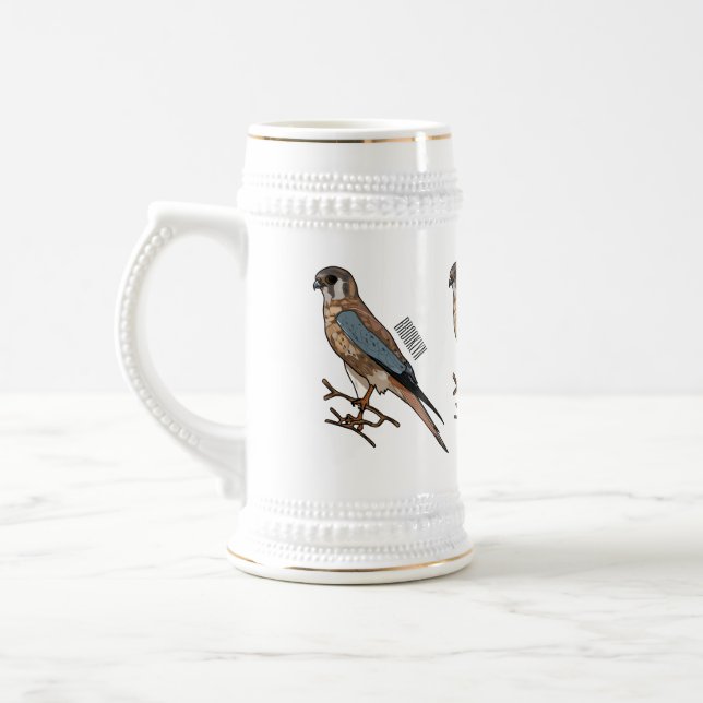 American kestrel bird cartoon illustration  beer stein (Left)