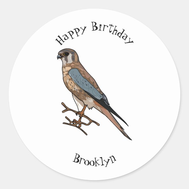American kestrel bird cartoon illustration classic round sticker (Front)