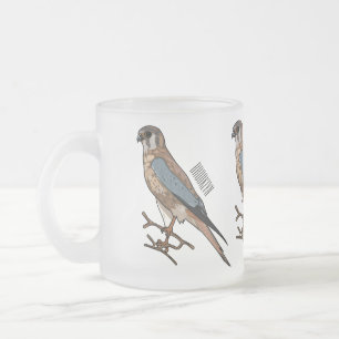 American kestrel bird cartoon illustration frosted glass coffee mug